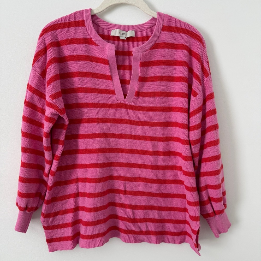 Loft Pink and Red Striped Sweater